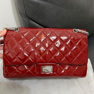 CHANEL Glossy Red Quilted Shoulder Bag